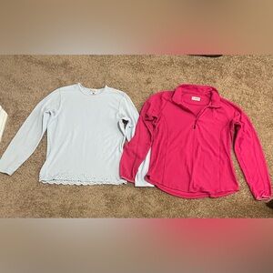 2pc Bundle Women’s L Pink Magellan Quarter-Zip and Columbia Light Blue Sweater